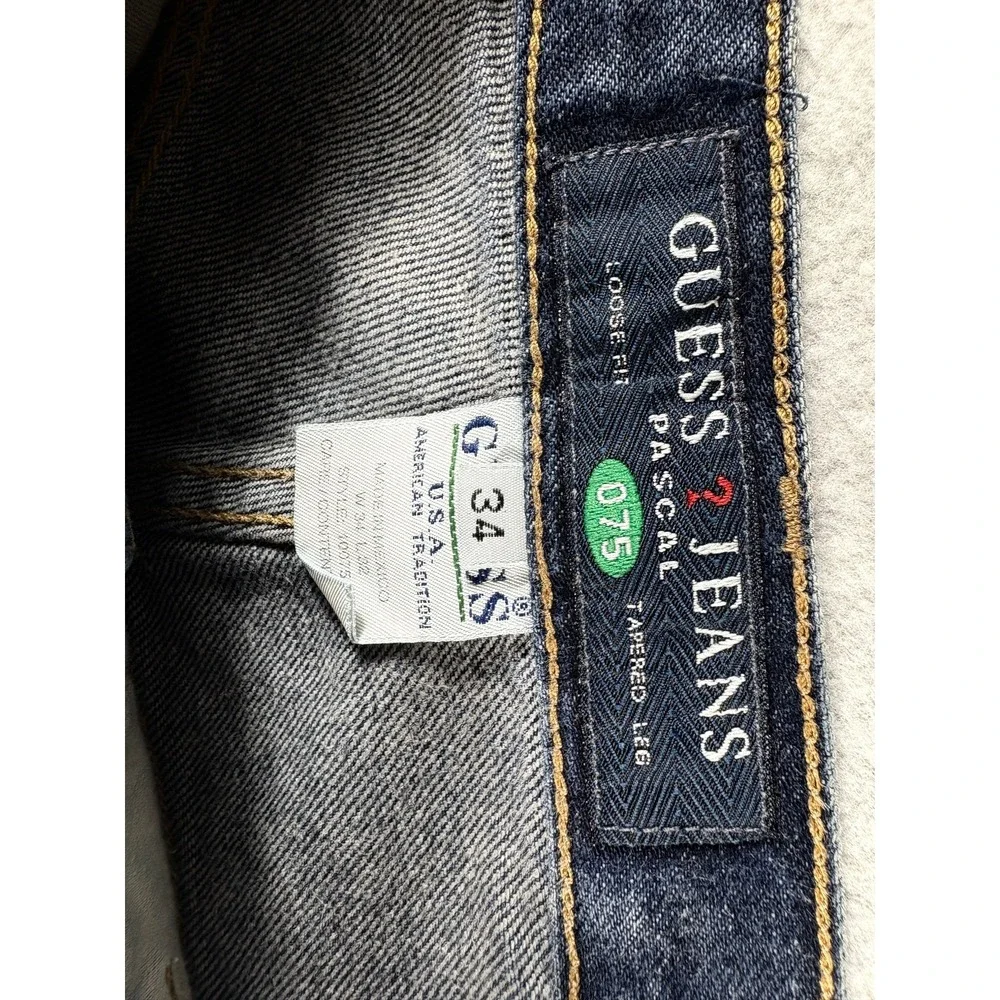 Vintage Guess Pascal 075 Jeans Men 34 Dark Wash Rugged Y2K Loose Fit Tapered Leg